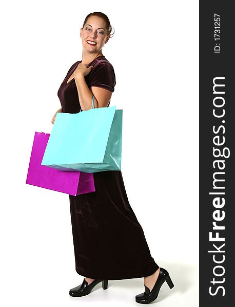 Beautiful Woman Shopping With White Background