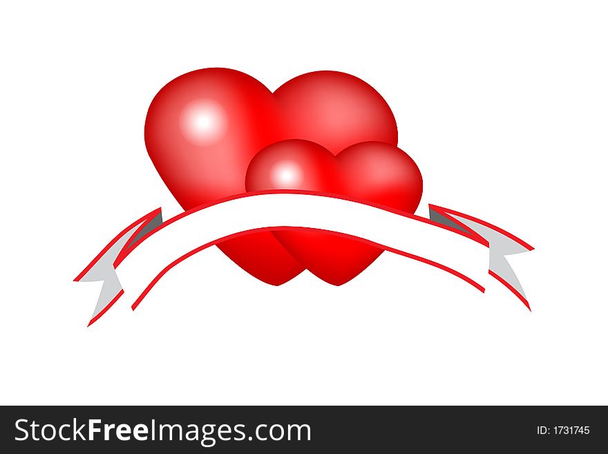 Red valentine hearts on the white background