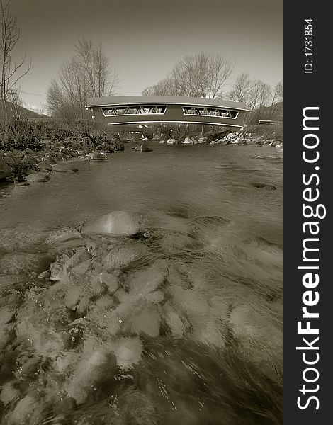 Old New England Covered Bridge In Duotone Tan