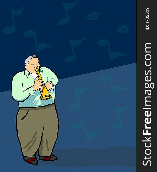 Funky jazzman playing a trumpet. Funky jazzman playing a trumpet