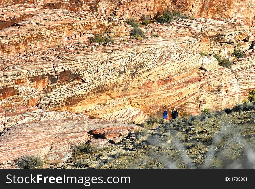 Mountains at red rock canyon with hikers. Mountains at red rock canyon with hikers