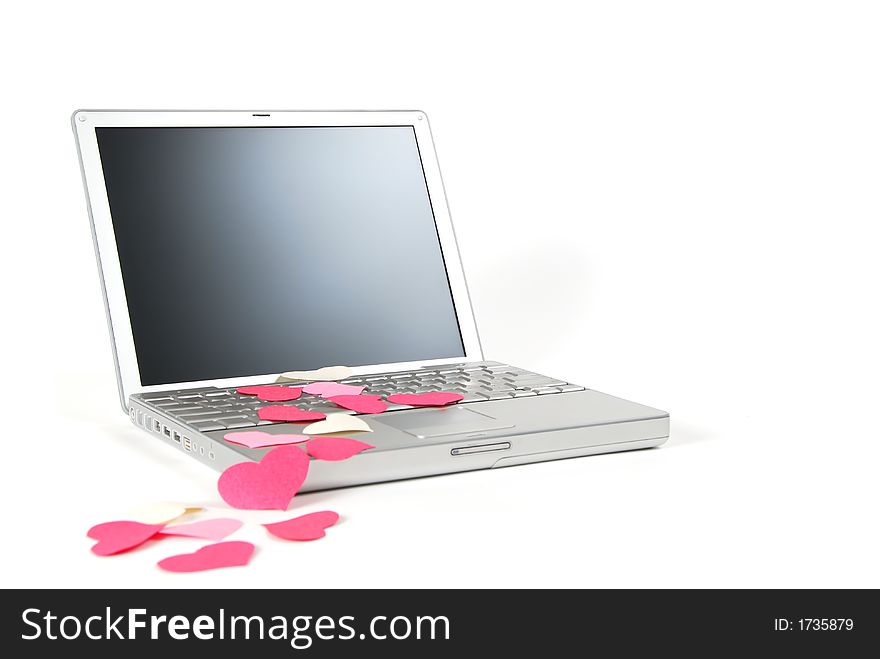 Paper hearts on an open laptop. Paper hearts on an open laptop