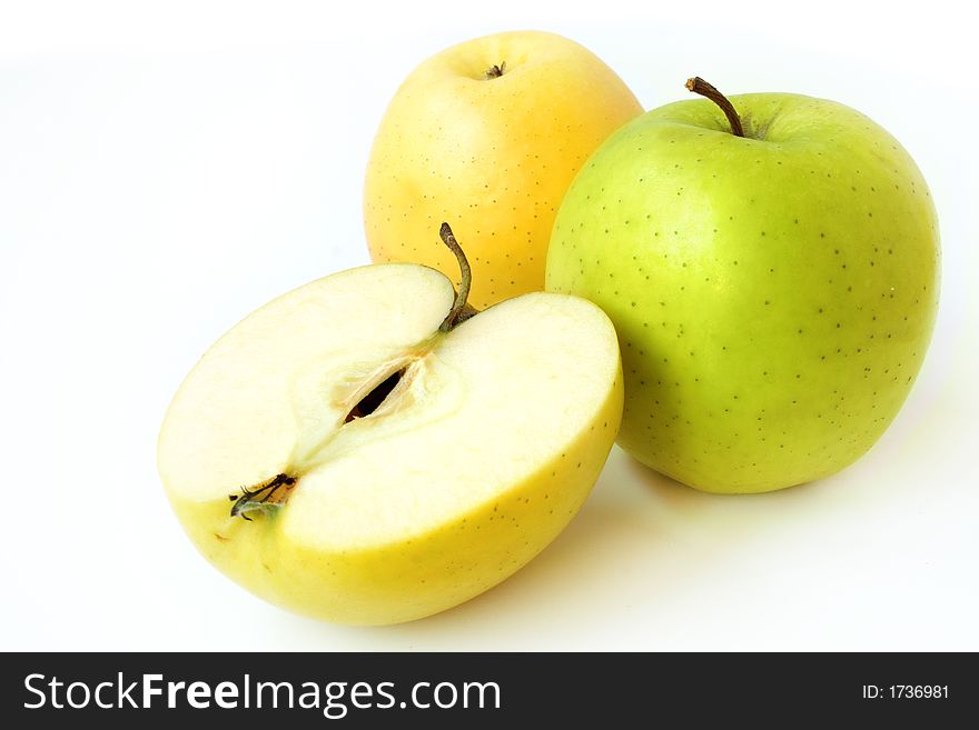 Three ripe delicious apples on a white background. Three ripe delicious apples on a white background