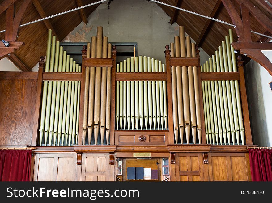Large set of organ pipes in a church. Large set of organ pipes in a church