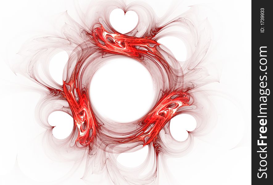 Three fractal images hearts on white background