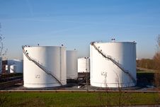 White Tanks In Tank Farm With Blue Sky Royalty Free Stock Photography White Tanks In Tank Farm With Blue Sky Royalty Free Stock Photography