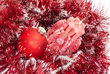 Candle And New-year Red Ball Royalty Free Stock Image Candle And New-year Red Ball Royalty Free Stock Image