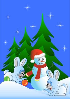 Hare And Snowman ( Version) Stock Photography