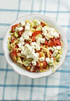 Salad With Feta Cheese, Tomato And Corn Royalty Free Stock Photography