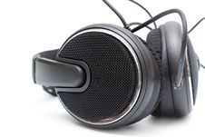 Isolated Headphones In Black Close Up Stock Photo
