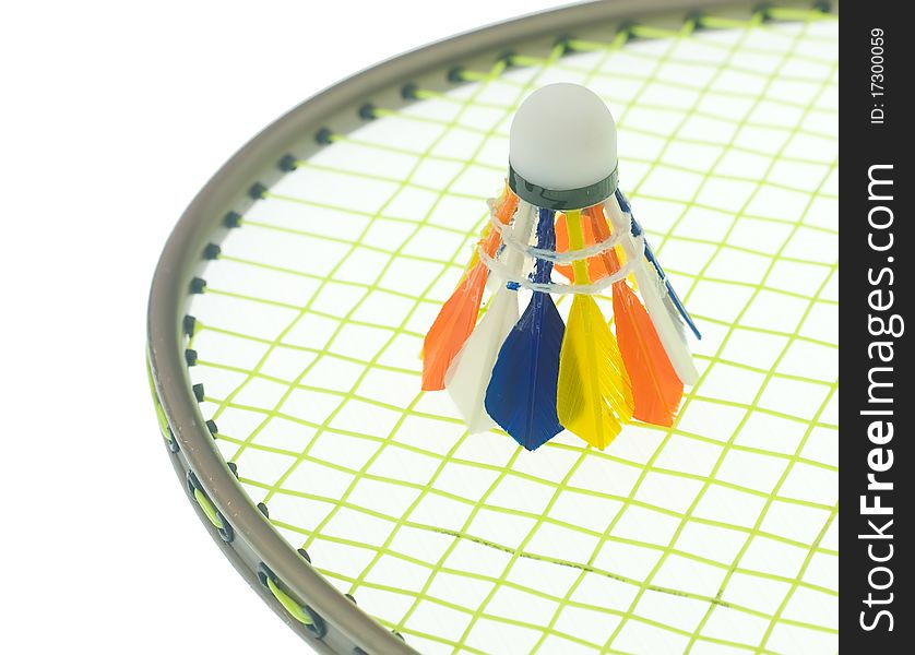 Colorful shuttlecock on badminton rackets
