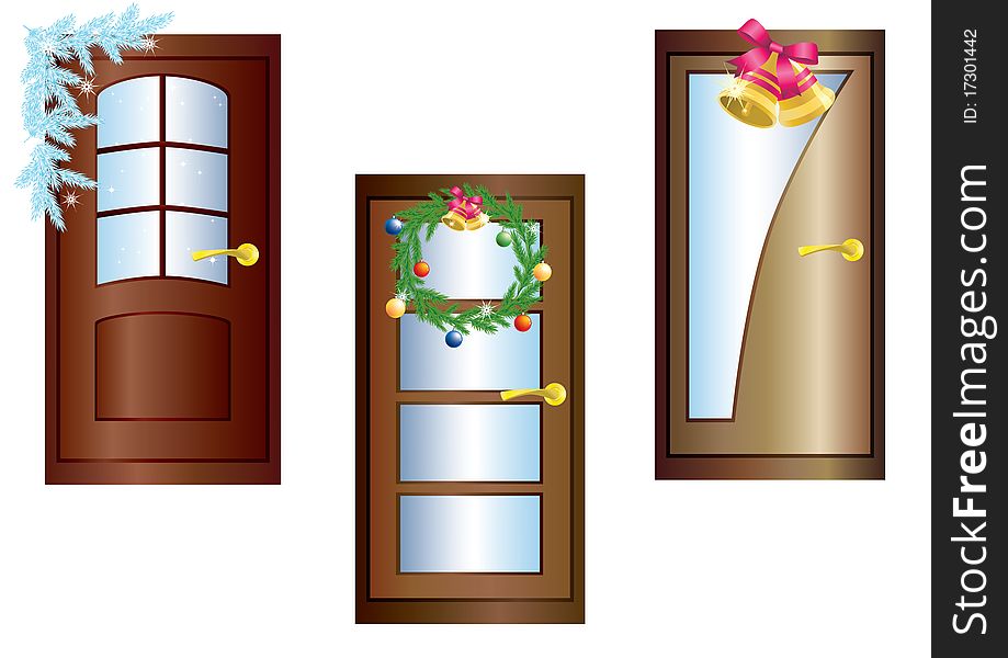 Door with Christmas decorations.