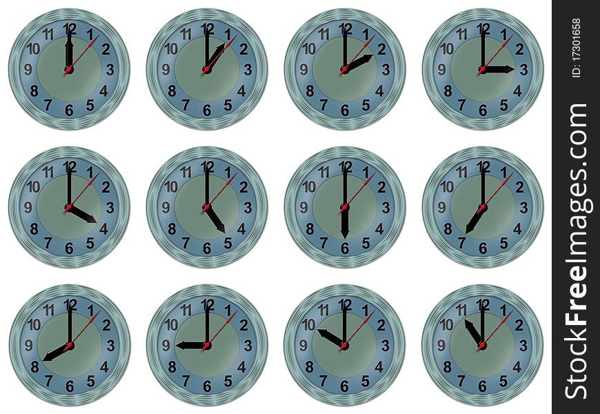 A clock-face of analog clock is 12 time zones. A clock-face of analog clock is 12 time zones