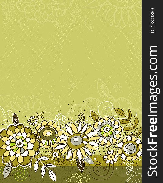 Hand draw  flowers on green  background