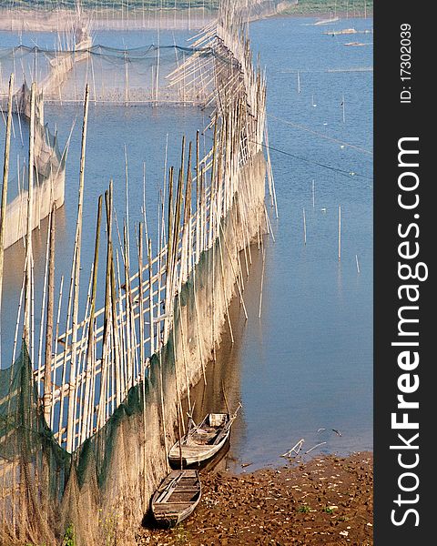Isolated fishing nets , catch fish