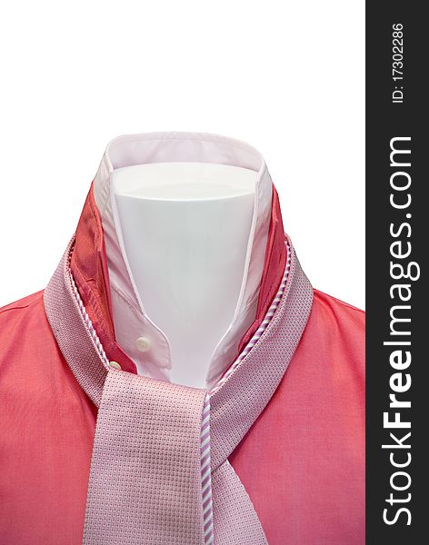 Collar Of Red Shirt  With A Pink Tie