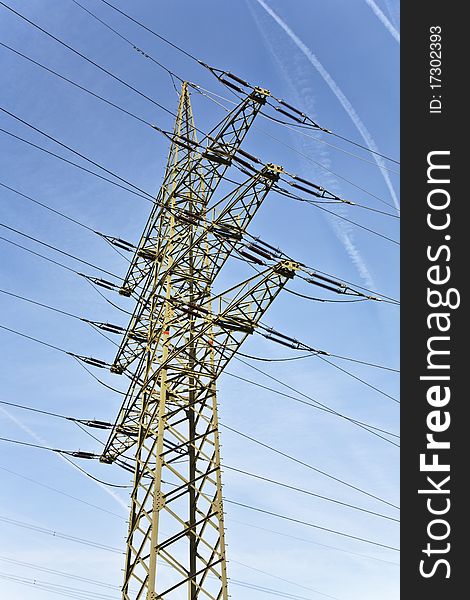 Electrical tower with sky