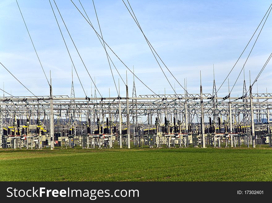 Electrical tower with sky