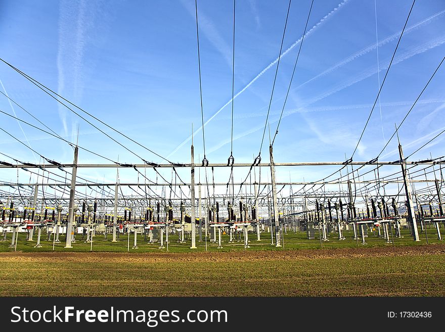 Electrical tower in beautiful landscape with sky. Electrical tower in beautiful landscape with sky