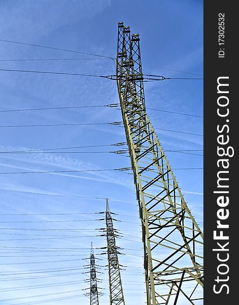 Electrical tower with sky
