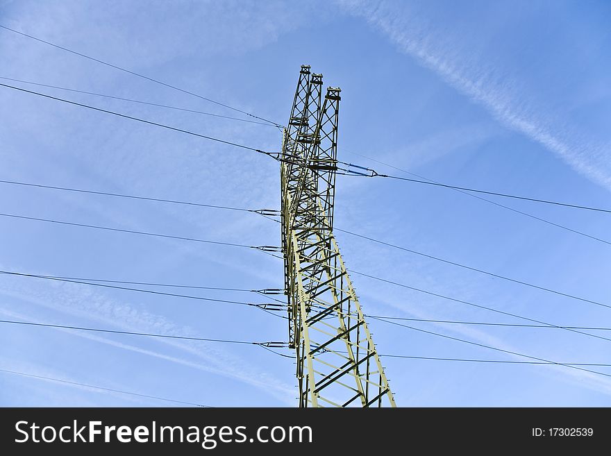 Electrical tower with sky