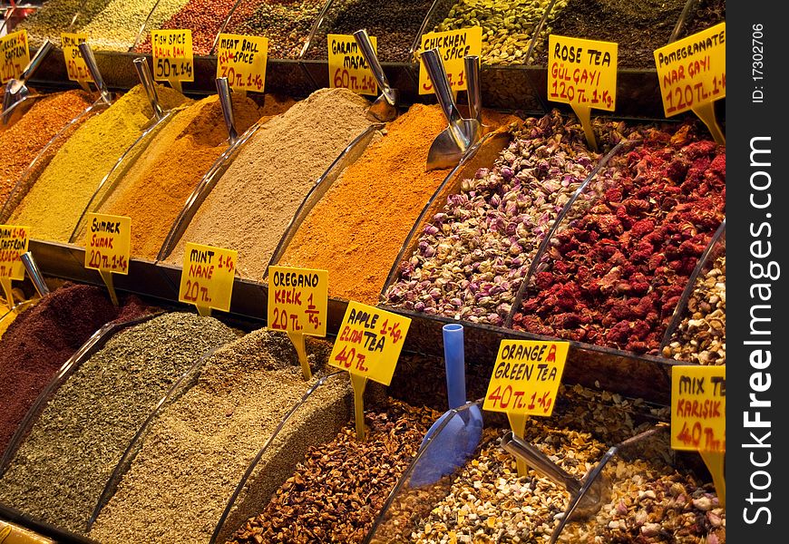 Spices and tea in the Istanbul Grand Bazaar. Spices and tea in the Istanbul Grand Bazaar.