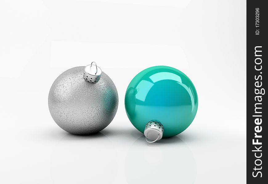 Two turquoise Christmas balls on a white background. Two turquoise Christmas balls on a white background