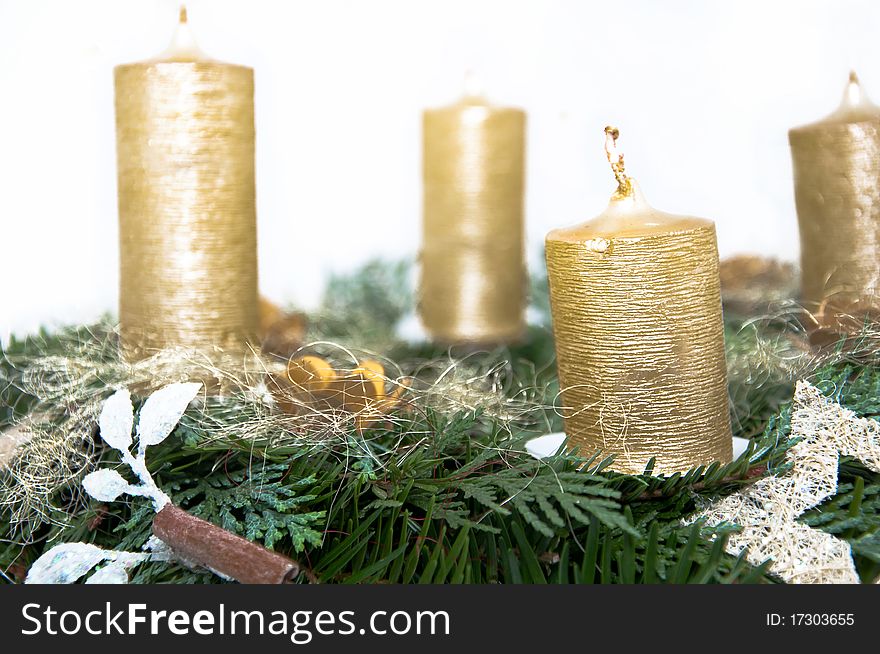Advent wreath on the white background