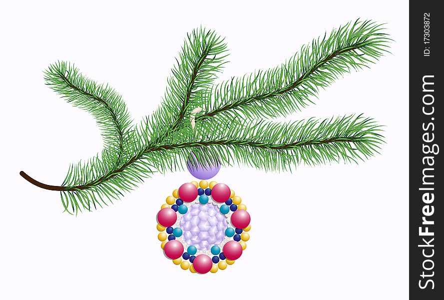 Original New Year's ornaments on a fur-tree branch. Original New Year's ornaments on a fur-tree branch