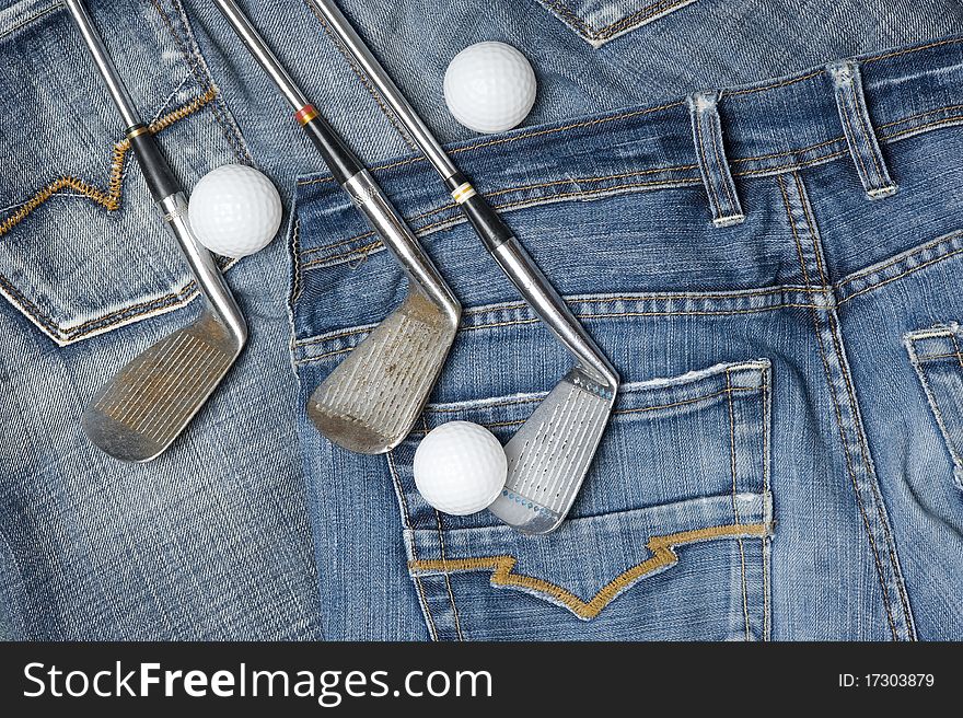 Background with jeans material ang golf club