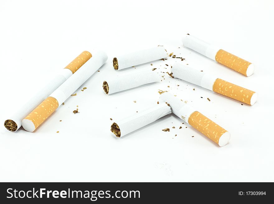 Isolated Broken cigarette on a white background