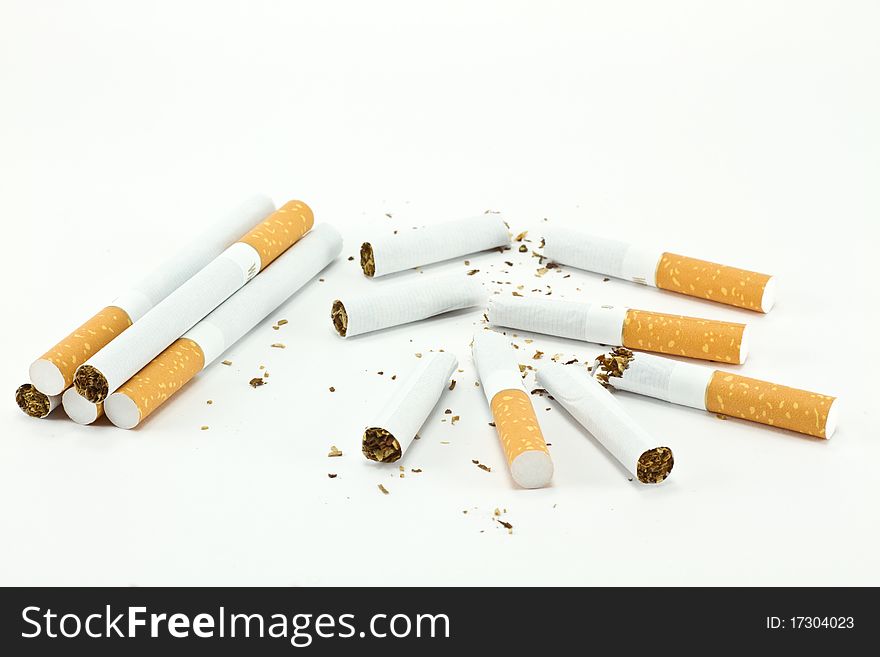 Isolated Broken cigarette on a white background