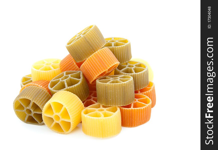 Colorful pasta, isolated on the white background