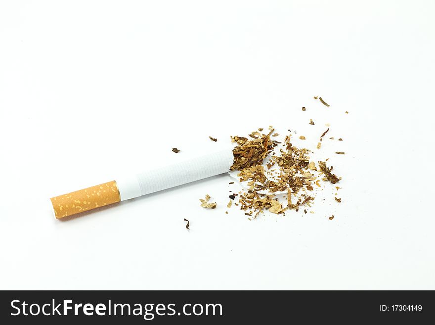 Broken cigarette isolated on white