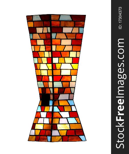 A colorful retro lantern made of painted glass pieces.