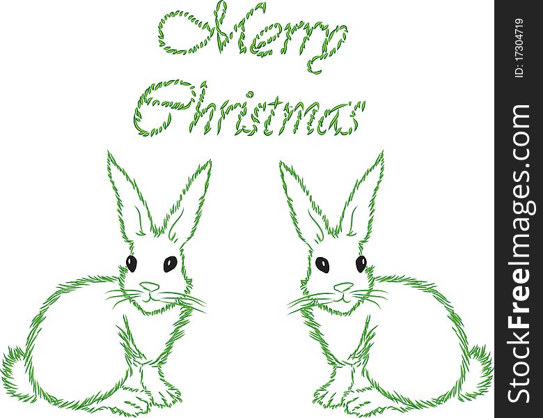 The white hare with a contour fur-tree needles congratulates on Christmas