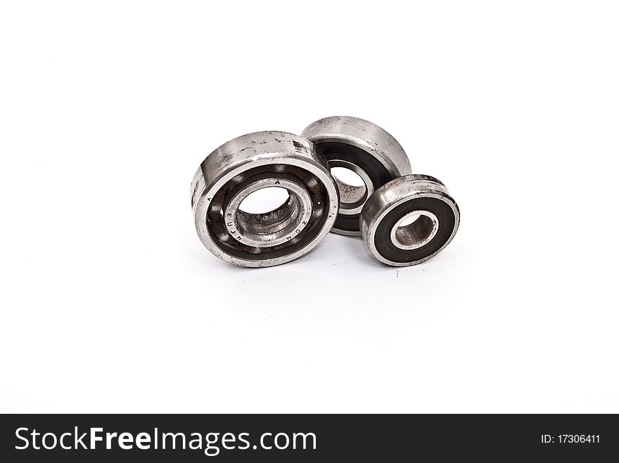 Ballbearings of the different sizes on white background