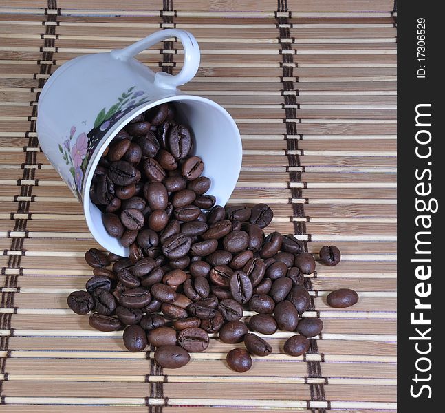 Picture of coffee on a bamboo carpet. Picture of coffee on a bamboo carpet