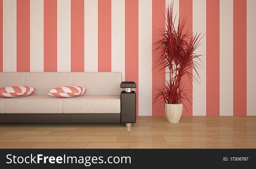 Red interior concept with flower