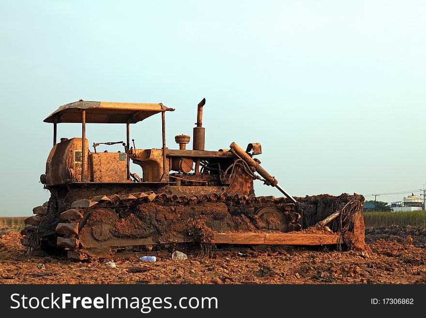 Construction bulldozer on sandpit for construction