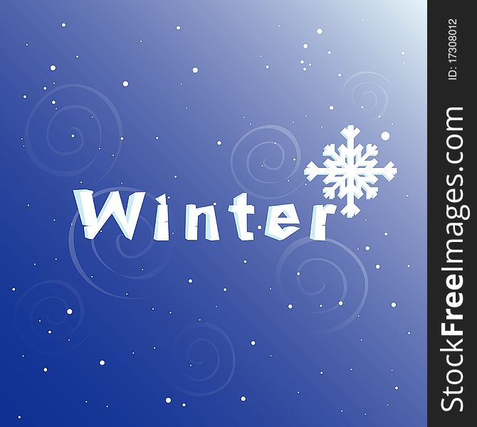 Vector background with ice title Winter and abstract snowflake. Vector background with ice title Winter and abstract snowflake