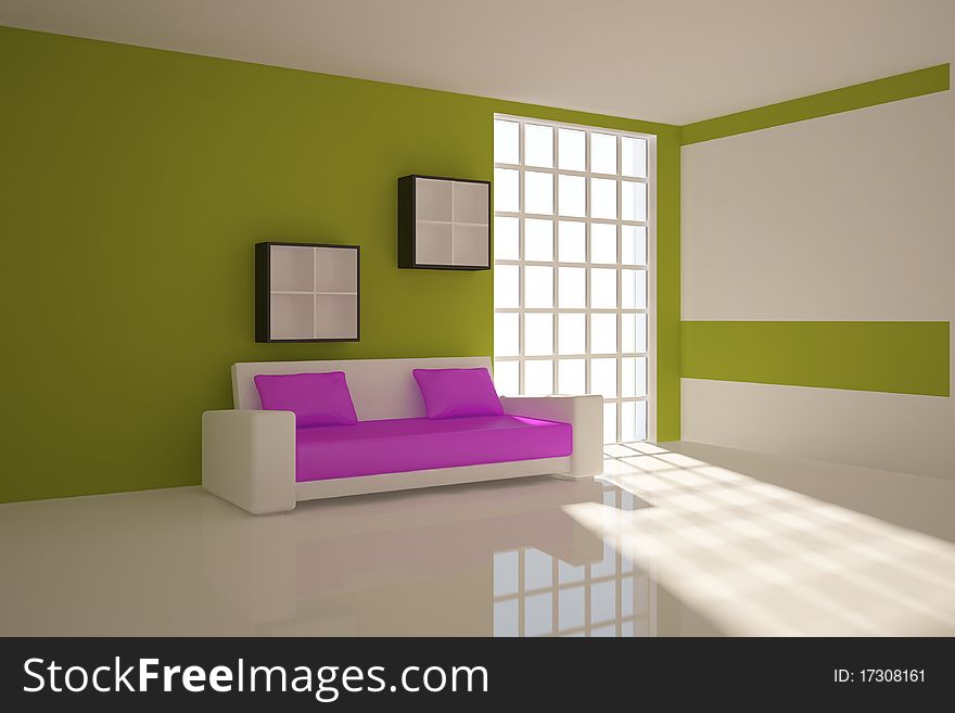 Green interior composition with furniture