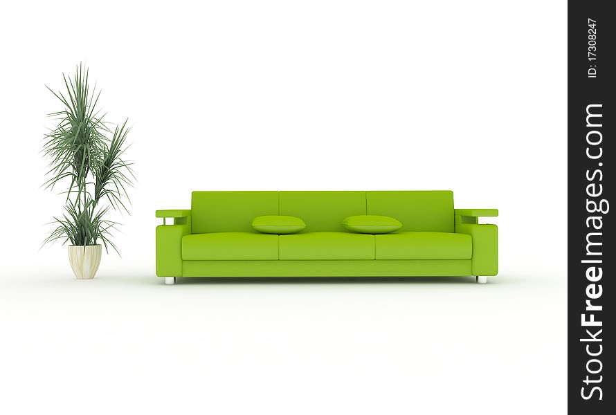 Green interior composition on a white