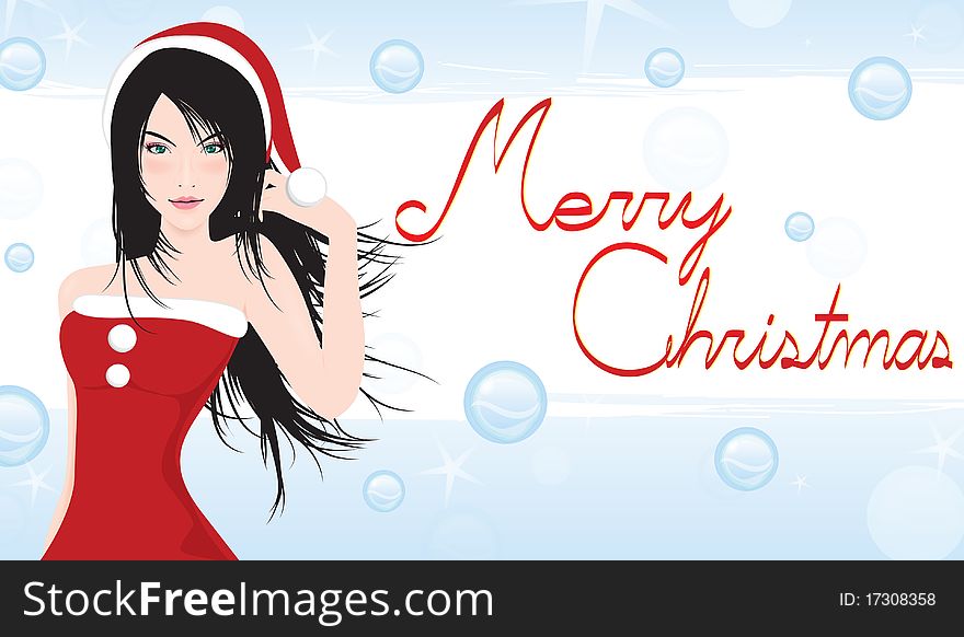 Woman with Santa hat on beautiful Christmas background. Woman with Santa hat on beautiful Christmas background