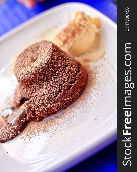 Delicious chocolate cake on  the plate