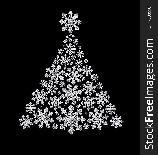 Fur-tree made from diamond snowflake, isolated