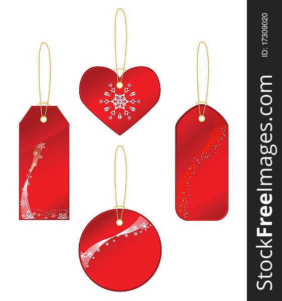 Red labels with a winter theme. Vector illustration