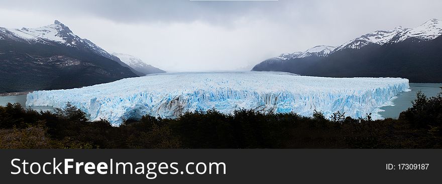 A panoramic image of Perito Moreno Glacier. A panoramic image of Perito Moreno Glacier