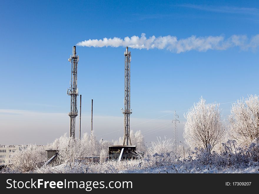 Thermal power station in winter day