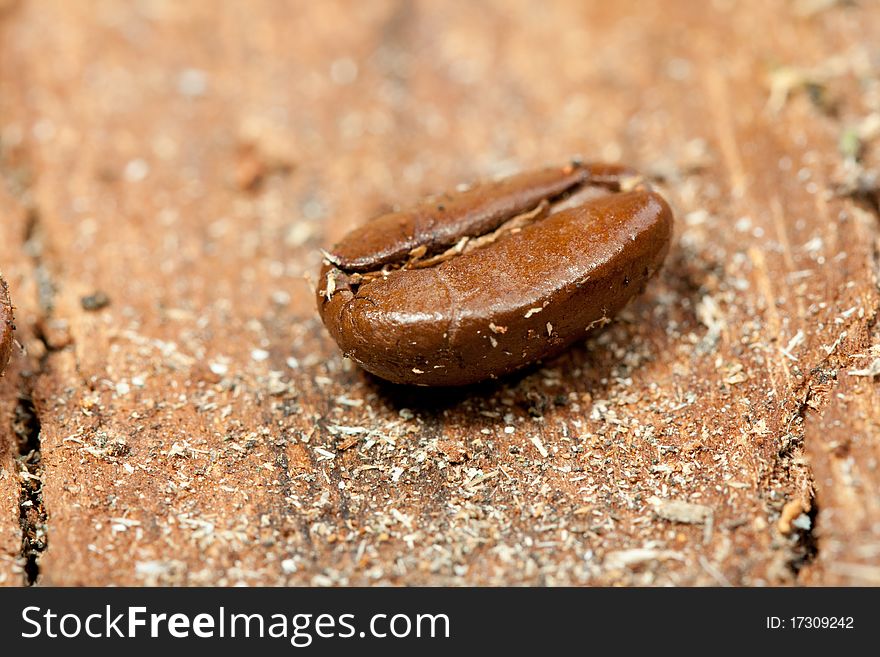 Macro coffee bean on the old wooden desk. Macro coffee bean on the old wooden desk